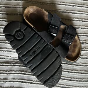 Papillon by Birkenstock Black Suede platform Double-Buckle Sandals